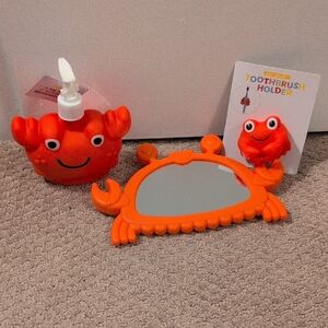 Orange Red Kids Crab Bathroom Set